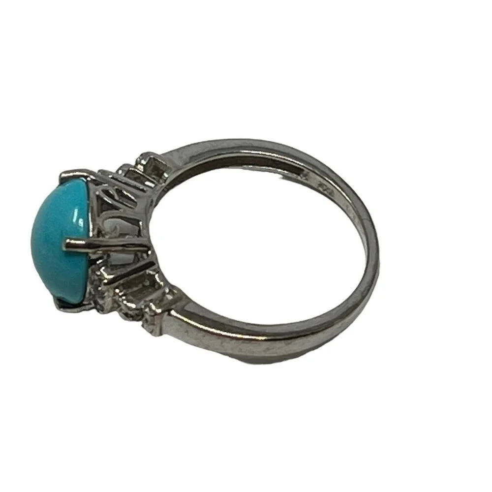 Womens Sterling Silver Ring‎ Faux Turquoise Clear Stone Accents 925